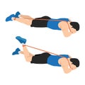 Man doing prone or lying resistance band knee bends exercise