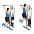 Man doing pull ups exercise. Machine or assisted pull up