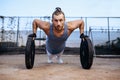 Man doing push-up exercise, street workout