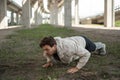 Man doing push-ups during street workout