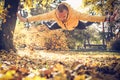 Man doing pushups with jump. On the move.