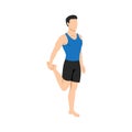 Man doing quadriceps stretch, cool down exercise. Balance pose, flexibility improvement