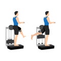 Man doing Rear leg raise workout with machine. Lever standing rear kick exercise