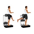 Man doing Rear leg raise workout with machine. Lever standing rear kick exercise