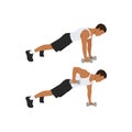 Man doing Renegade.Alternating plank. Commando Rows