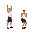 Man doing Resistance band squat and overhead press exercise Royalty Free Stock Photo