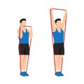 Man doing Resistance band standing shoulder press. overhead press exercise. Flat vector illustration isolated on white background Royalty Free Stock Photo