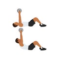 Man doing Resistance. Weighted crunches exercise.