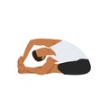 Man doing Revolved seated forward bend or parivrtta paschimottanasana.