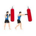 Man doing right hand cross on the sandbag exercise. Training boxing Royalty Free Stock Photo