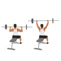 Man doing seated barbell military press exercise. Shoulder overhead press