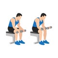 Man doing seated dumbbell palm down wrist curls or forearm curls exercise Royalty Free Stock Photo