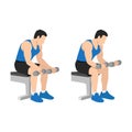 Man doing seated dumbbell palm up wrist curls or forearm curls