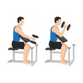 Man doing seated dumbbell preacher bicep hammer curls exercise Royalty Free Stock Photo