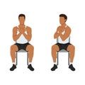 Man doing seated gluteal and lumbar rotation or chair twist exercise