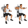 Man doing Seated Lateral raise machine. Power partials exercise