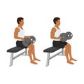 Man doing seated weight plate palm down wrist curls or forearm curls or weighted neutral wrist curl exercise Royalty Free Stock Photo