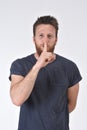 Man doing in silent silence with fingers Royalty Free Stock Photo