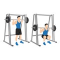 Man doing smith machine barbell squat exercise
