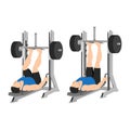 Man doing smith machine leg press exercise or reverse squat. Lying leg press exercise