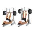 Man doing smith machine leg press exercise or reverse squat. Lying leg press exercise