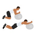 Man doing Stability or Swiss Ball Rollout exercise, Man workout fitness