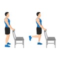 Man doing standing chair or supported hamstring curls exercise
