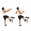 Man doing standing lat pulldown exercise. Flat vector illustration