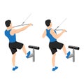 Man doing standing lat pulldown exercise. Flat vector illustration