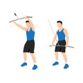 Man doing straight arm pulldown exercise. Flat vector