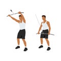 Man doing straight arm pulldown exercise. Flat vector illustration