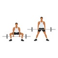 Man doing Sumo Barbell deadlifts exercise. Flat vector Royalty Free Stock Photo