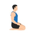 Man doing Thunderbolt Pose, Adamantine Pose, Diamond Pose. Practice Vajrasana