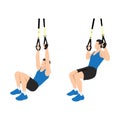 Man doing TRX Suspension strap rows or suspension trainer lat pull up