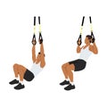 Man doing TRX Suspension strap rows or suspension trainer lat pull up