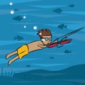 Underwater fishing cartoon