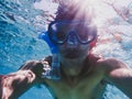 Man doing underwater selfie photography Royalty Free Stock Photo