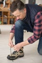 man doing up laces Royalty Free Stock Photo