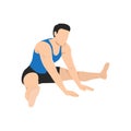 Man doing wide legged seated forward lean stretch exercise. Practice Agnistambhasana Leaning Forward Royalty Free Stock Photo