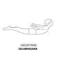 Man doing yoga locust pose or salabhasana line icon