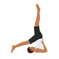 Man doing yoga shoulder stand pose. using hands push back and lift the legs up