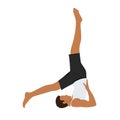 Man doing yoga shoulder stand pose. using hands push back and lift the legs up