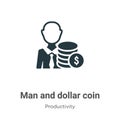 Man and dollar coin vector icon on white background. Flat vector man and dollar coin icon symbol sign from modern productivity Royalty Free Stock Photo