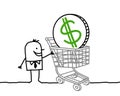 Man and dollar in a shopping cart