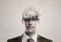 Man, double exposure portrait and construction with city, ideas and mindset for urban development. Businessman, industry