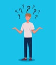 man in doubt question marks vector illustration