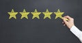 Man drawing five stars on blackboard for customer rating Royalty Free Stock Photo