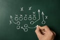 Man drawing football game scheme on chalkboard Royalty Free Stock Photo