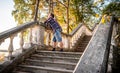 Man dreaming on stairs n forest Royalty Free Stock Photo