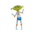 Man dressed as an alien, funny person at carnival party or masquerade vector Illustration on a white background